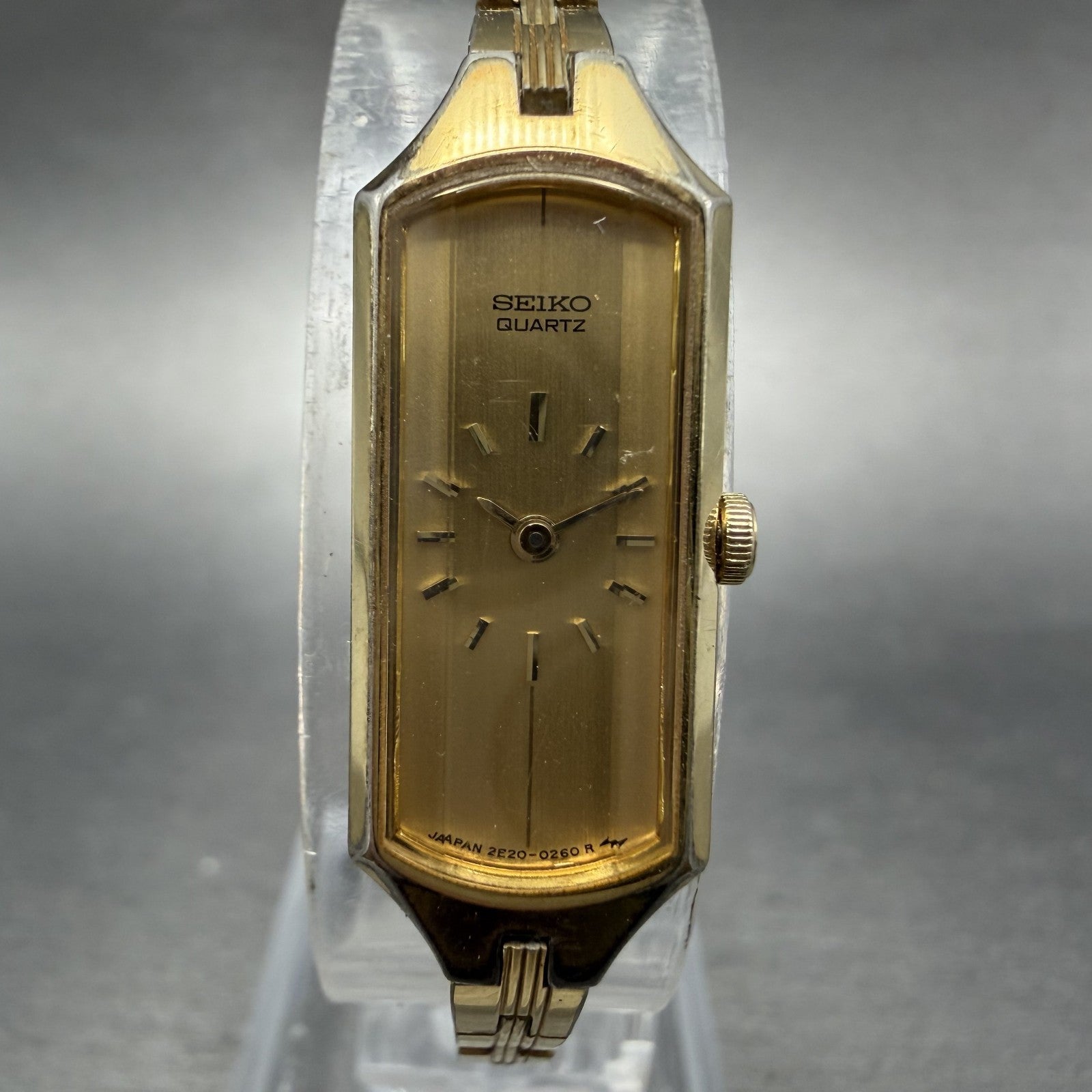 Seiko Watch Women 12mm Champagne Dial Gold Tone Rectangle 2E20-5179 New Batt IJI0