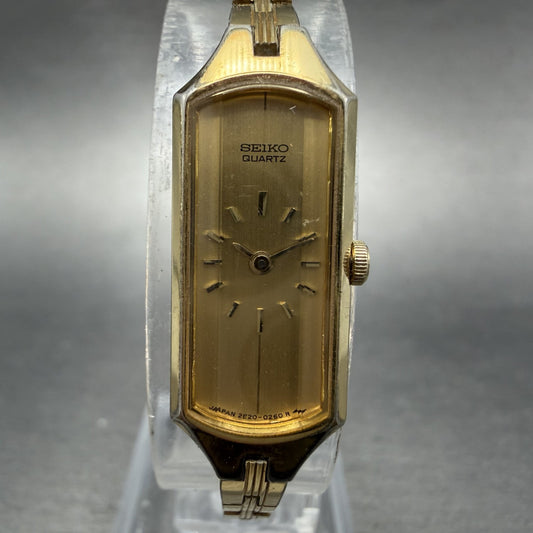 Seiko Watch Women 12mm Champagne Dial Gold Tone Rectangle 2E20-5179 New Batt IJI0