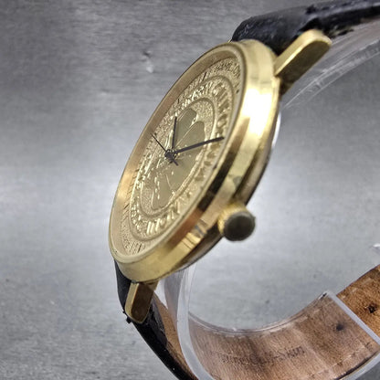 Hamilton Watch Men 33mm Gold Dial Gold Tone Round 8100 New Battery Vintage2