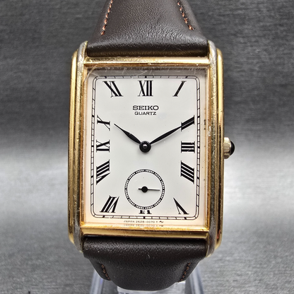 Seiko Tank Watch Men 25mm White Dial Gold Tone Rectangle 2628-5019 New Battery0