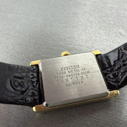 Citizen CQ Tank Watch Women 16mm Black Dial Gold Tone 3220-945174 New Battery GH9