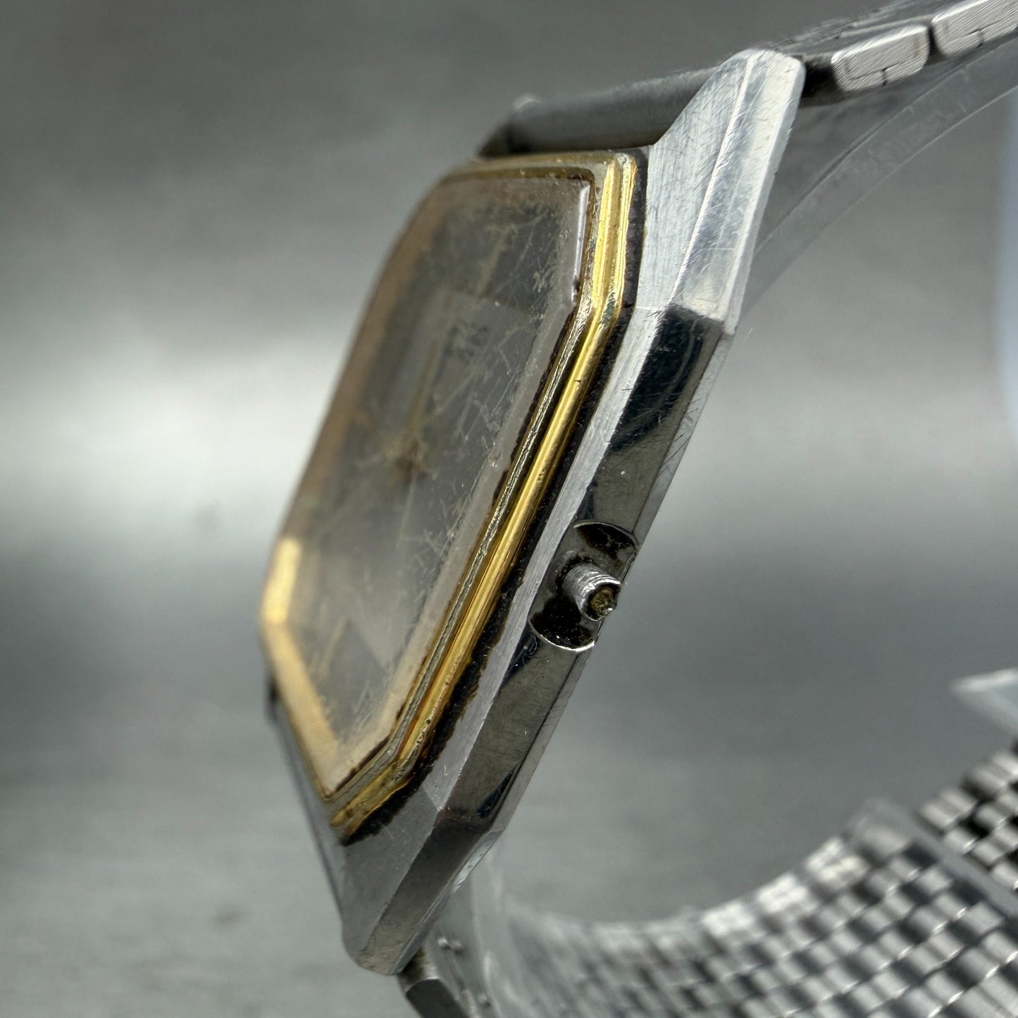 Seiko Watch Men 28mm Silver Dial Two Tone Octagon 6531-5010 Vintage PARTS3