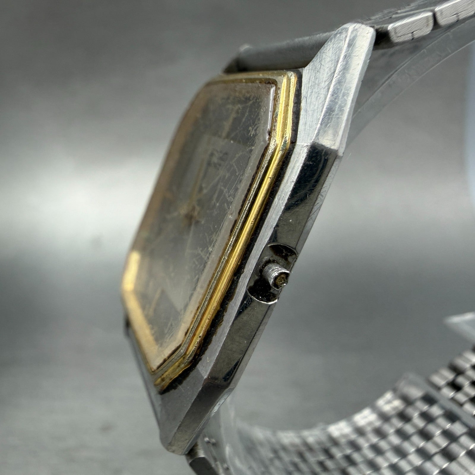 Seiko Watch Men 28mm Silver Dial Two Tone Octagon 6531-5010 Vintage PARTS3