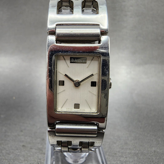 Bally Tank Watch Women 18mm White Dial Stainless Steel Rectangle New Battery0