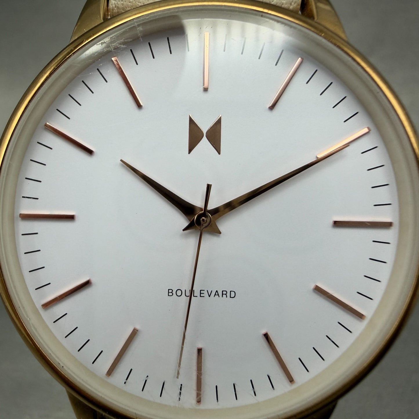 MVMT Boulevard Watch Women 38mm White Dial Rose Gold Tone Leather New Battery L1