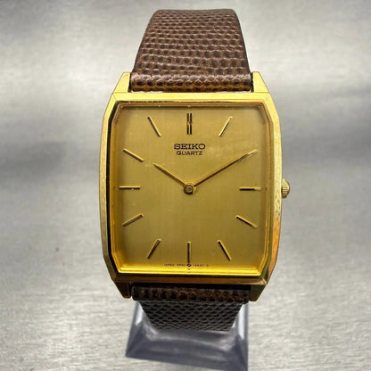 Seiko Watch Men 27mm Gold Dial Gold Tone Rectangle 5P30-5A19 New Battery Vintage0