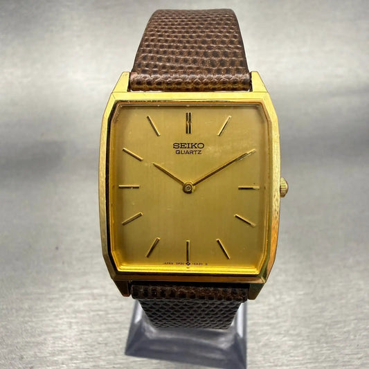Seiko Watch Men 27mm Gold Dial Gold Tone Rectangle 5P30-5A19 New Battery Vintage0
