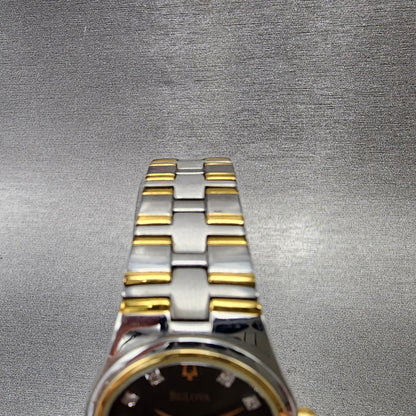 Bulova Watch Women 26mm Black Dial Two Tone Date Round 98P109 New Battery4