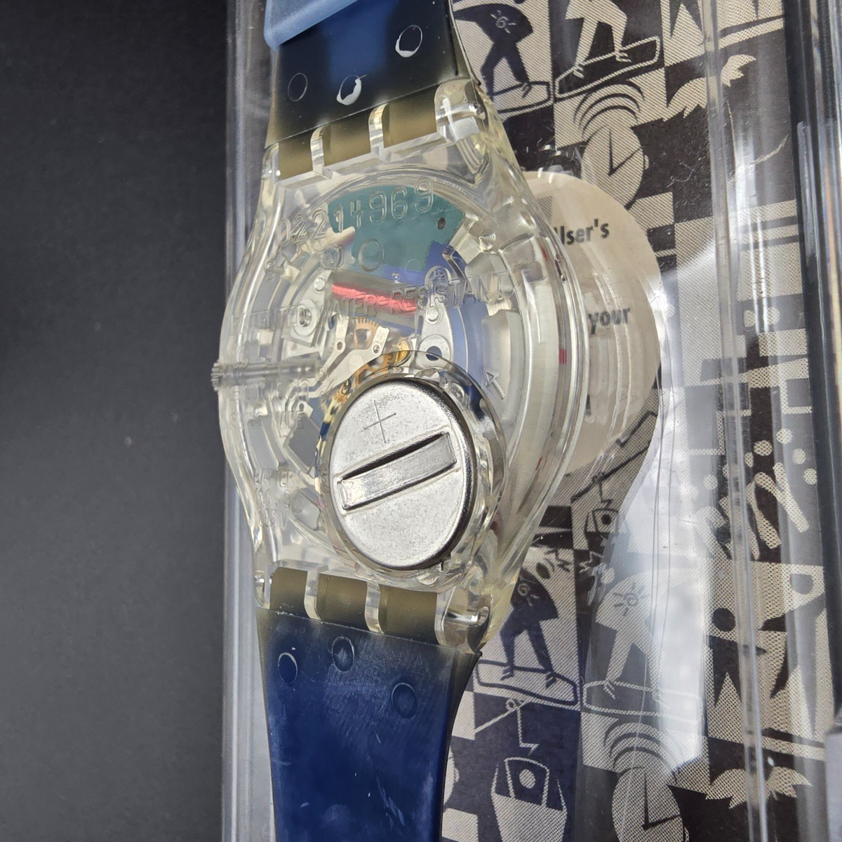 Swatch Access Lucky 7 Watch Men 34mm Blue Dial Clear Case SKZ116 New Battery NOS12
