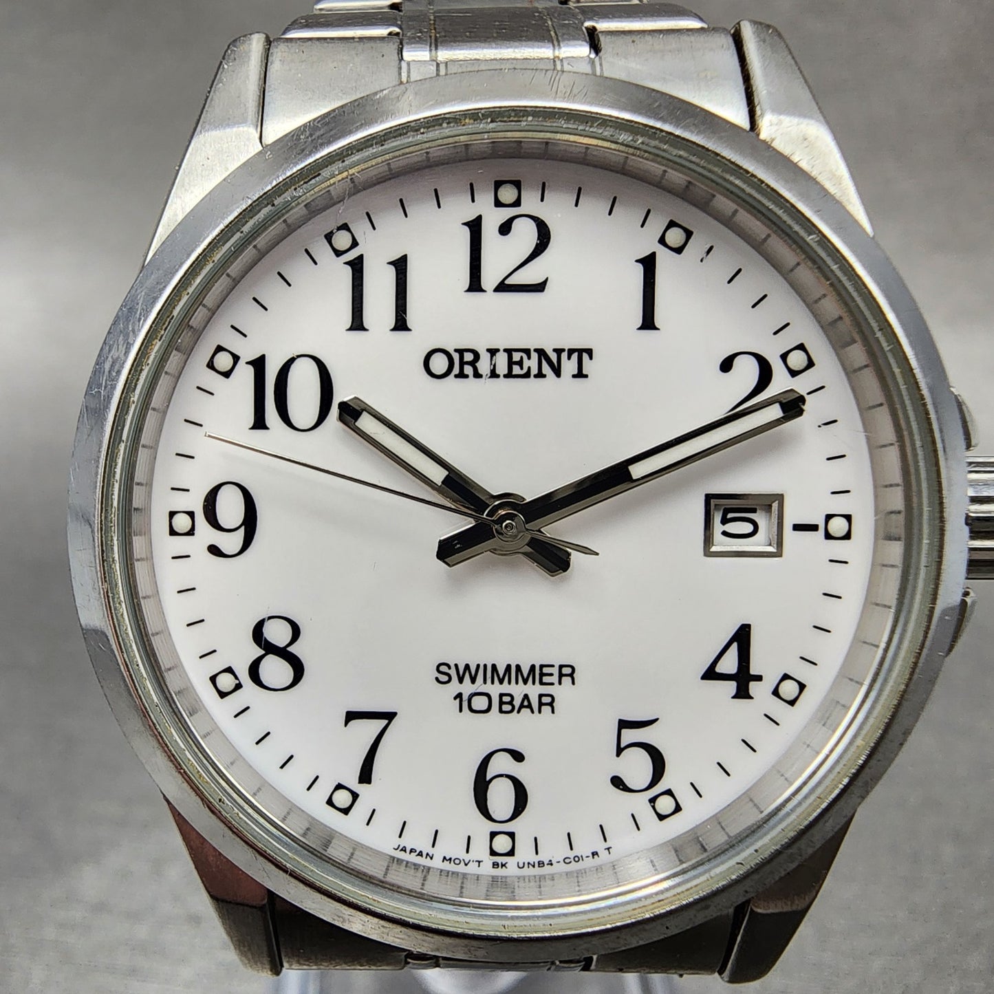 Orient Swimmer Watch Men 36mm White Dial Silver Tone Date Round New Battery ABC1