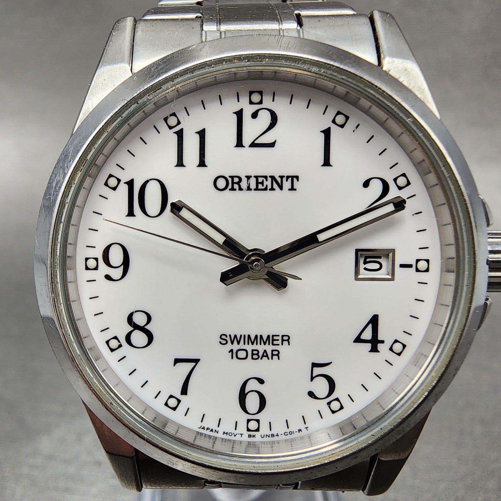 Orient Swimmer Watch Men 36mm White Dial Silver Tone Date Round New Battery ABC1