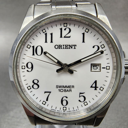 Orient Swimmer Watch Men 36mm White Dial Silver Tone Date Round New Battery ABC1