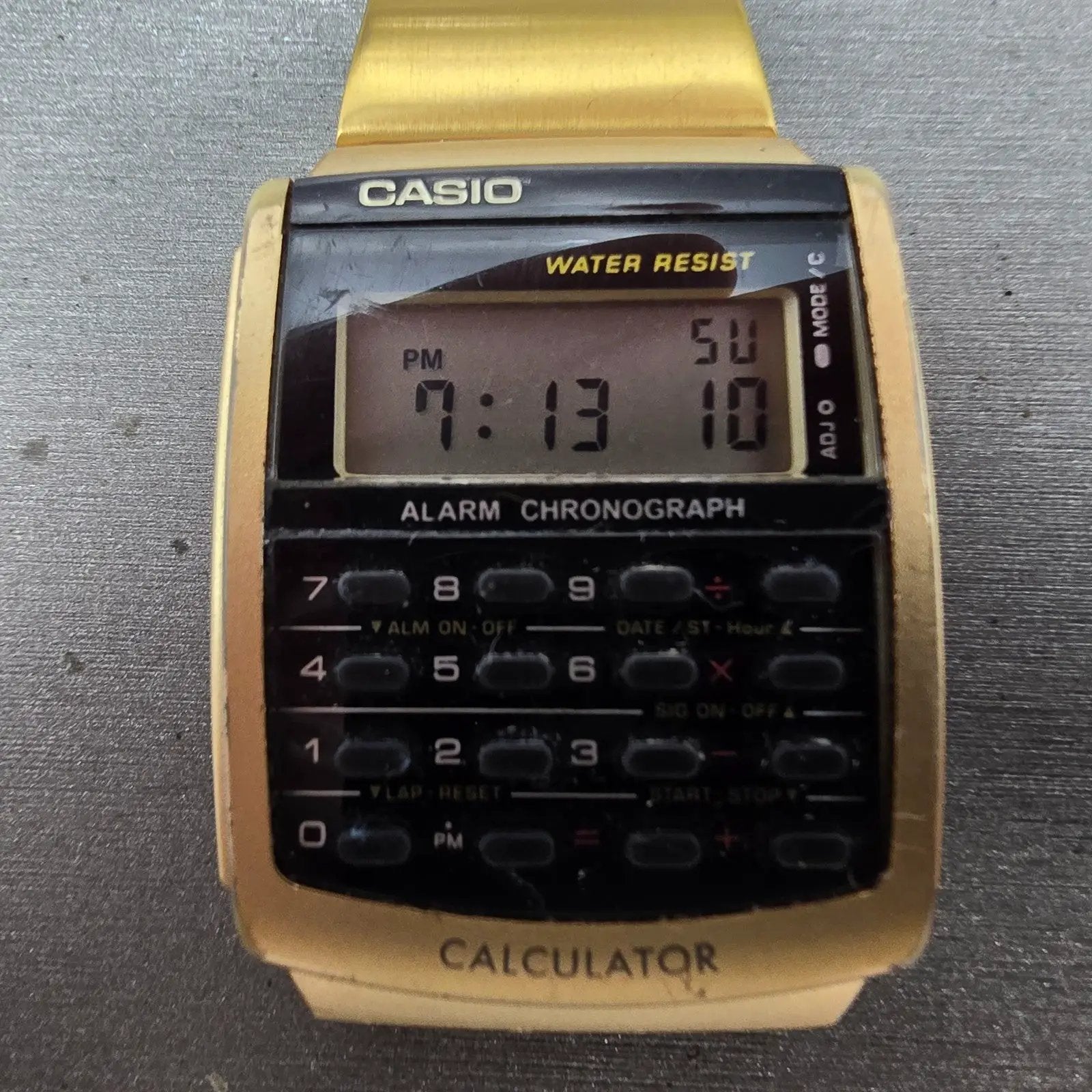Casio Calculator CA-506 Watch Men 35mm Gold Alarm Chronograph READ!! New Battery2