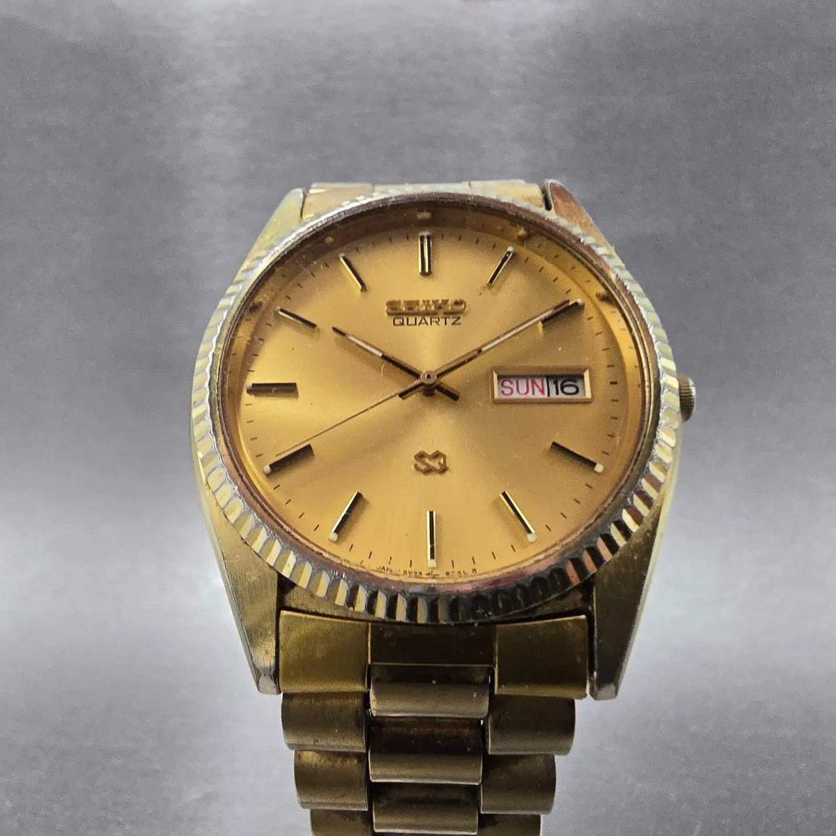 Seiko SQ President Watch Men 36mm Gold Dial Gold Daydate 5Y23-8A60 Round PARTS T6