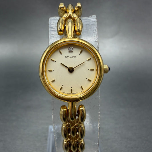Citizen Sylph Watch Women 18mm Champagne Dial Gold Tone Round New battery0