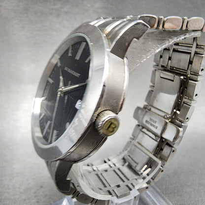 Burberry Watch Men 38mm Black Dial Steel Date Round BU1364 New Battery