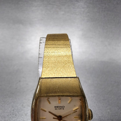 Seiko Watch Women 20mm White Dial Gold Tone Rectangle 2621-5120 New Battery
