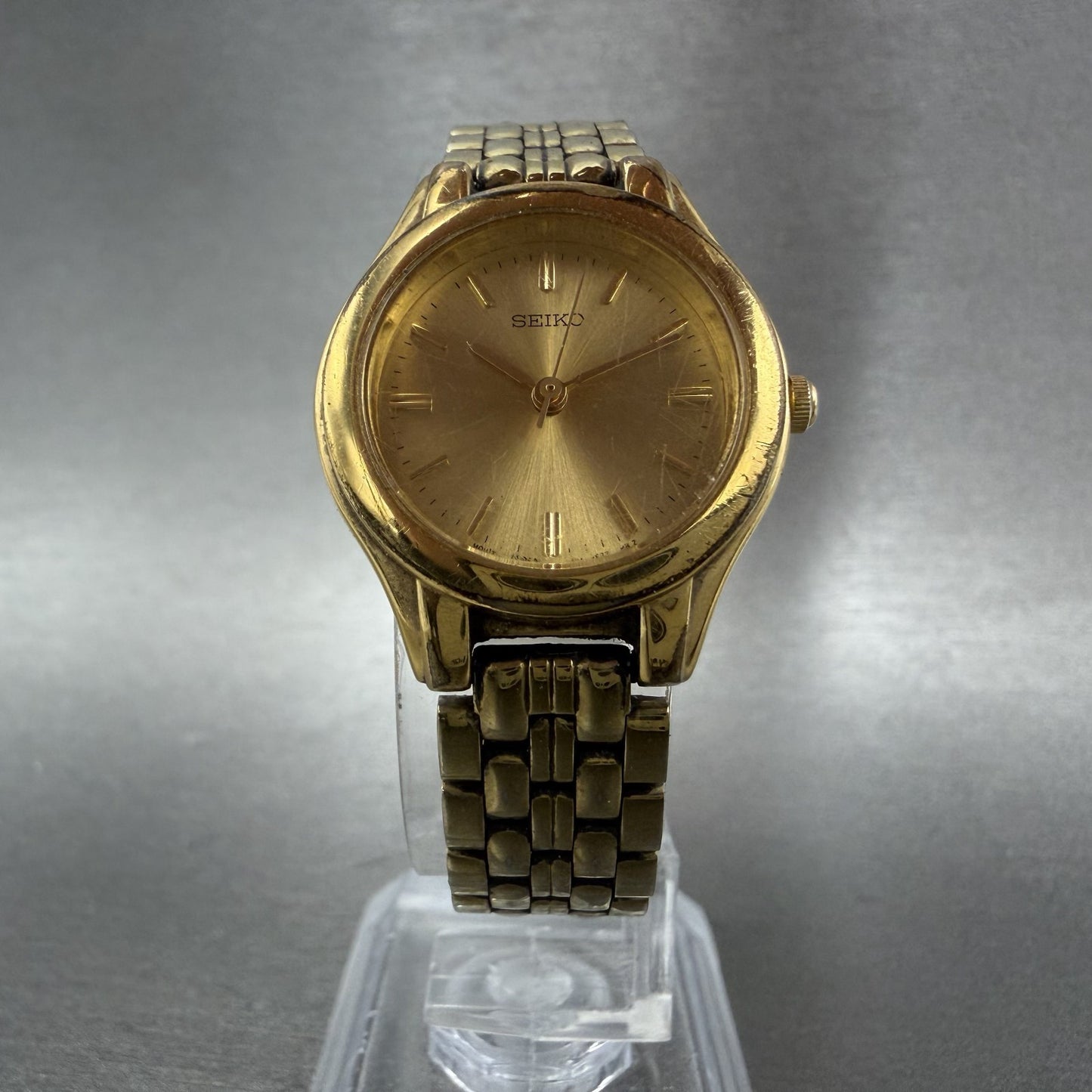 Seiko Watch Women 24mm Champagne Dial Gold Tone Round V7012K00 New Battery5