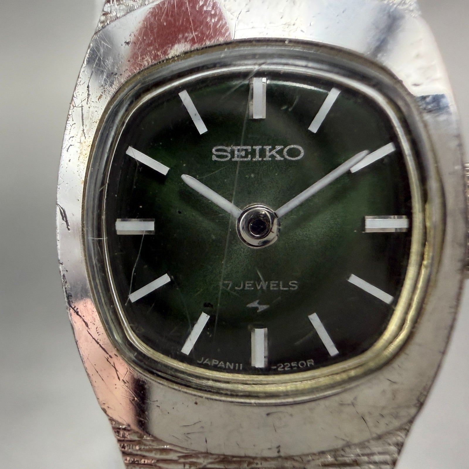 Seiko Watch Women 15mm Green Dial Silver Tone Manual Rectangle 11-3380 Runs1