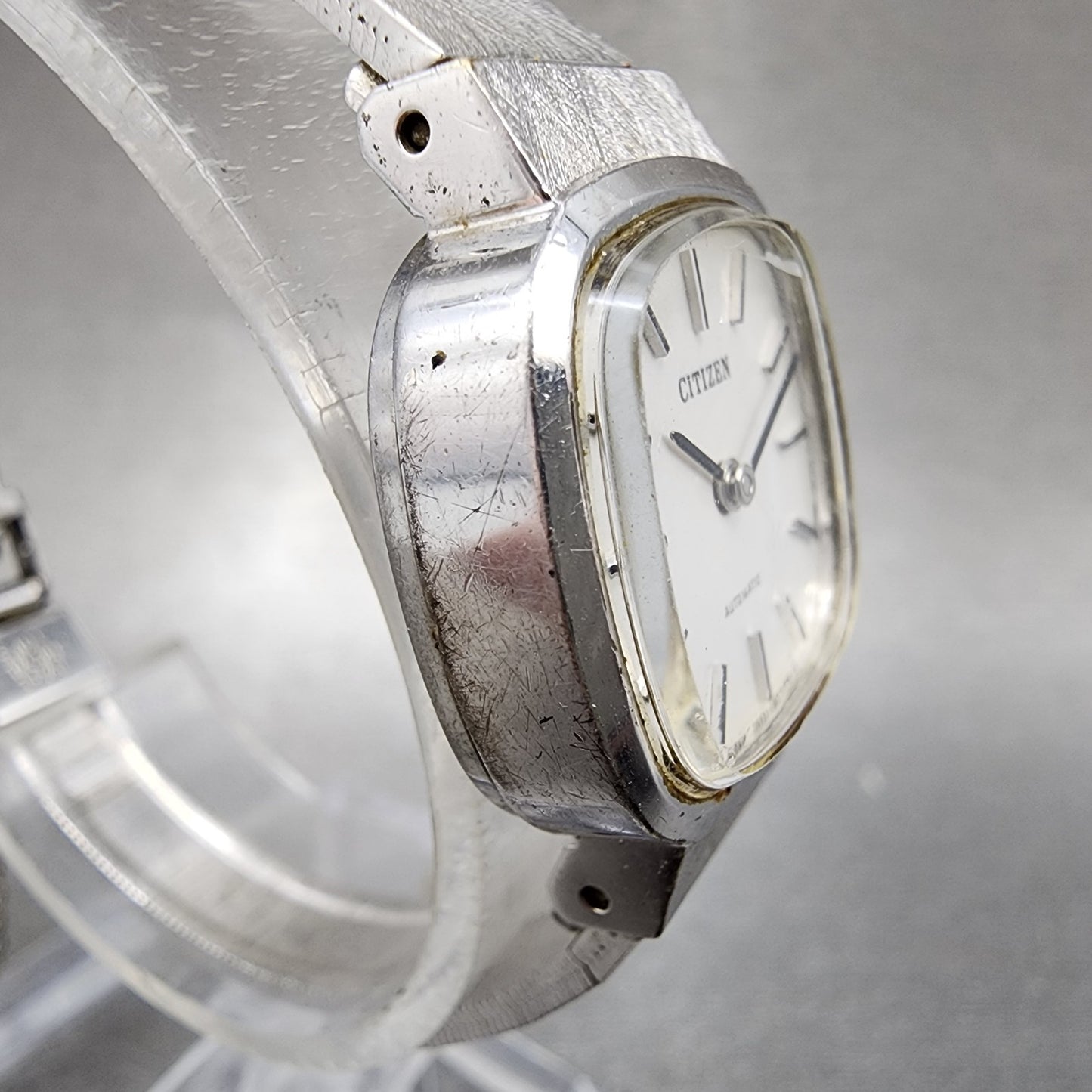 Citizen Automatic Watch Women 21mm White Dial Silver Tone Rectangle Runs VTG3