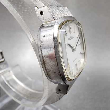 Citizen Automatic Watch Women 21mm White Dial Silver Tone Rectangle Runs VTG3