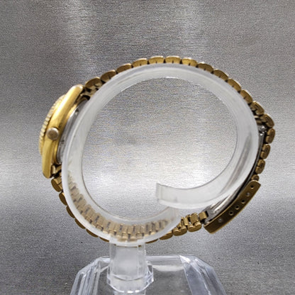 Seiko SQ Watch Women 24mm Gold Dial Gold Tone Daydate Round 3E230A60 NewBattery6