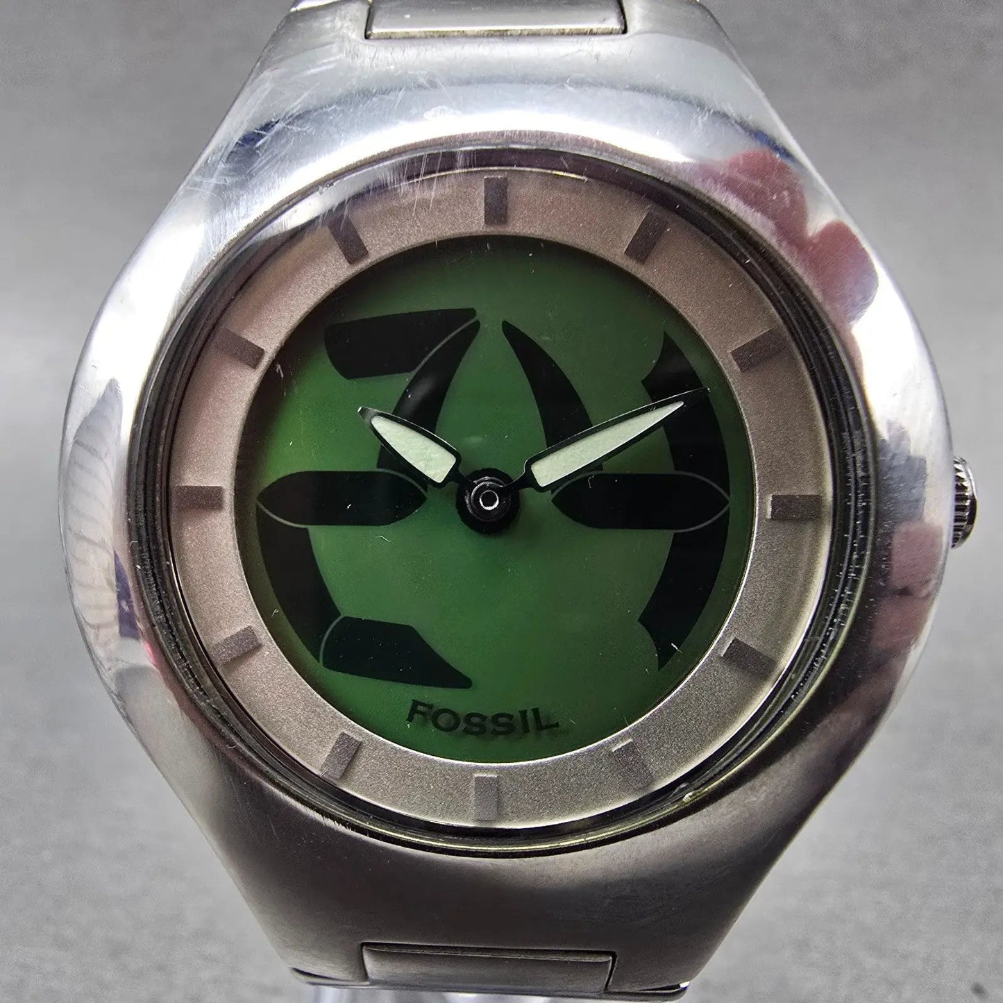 Fossil Big Tic Watch Men 39mm Silver Dial Silver Tone Round JR-7948 New Battery1