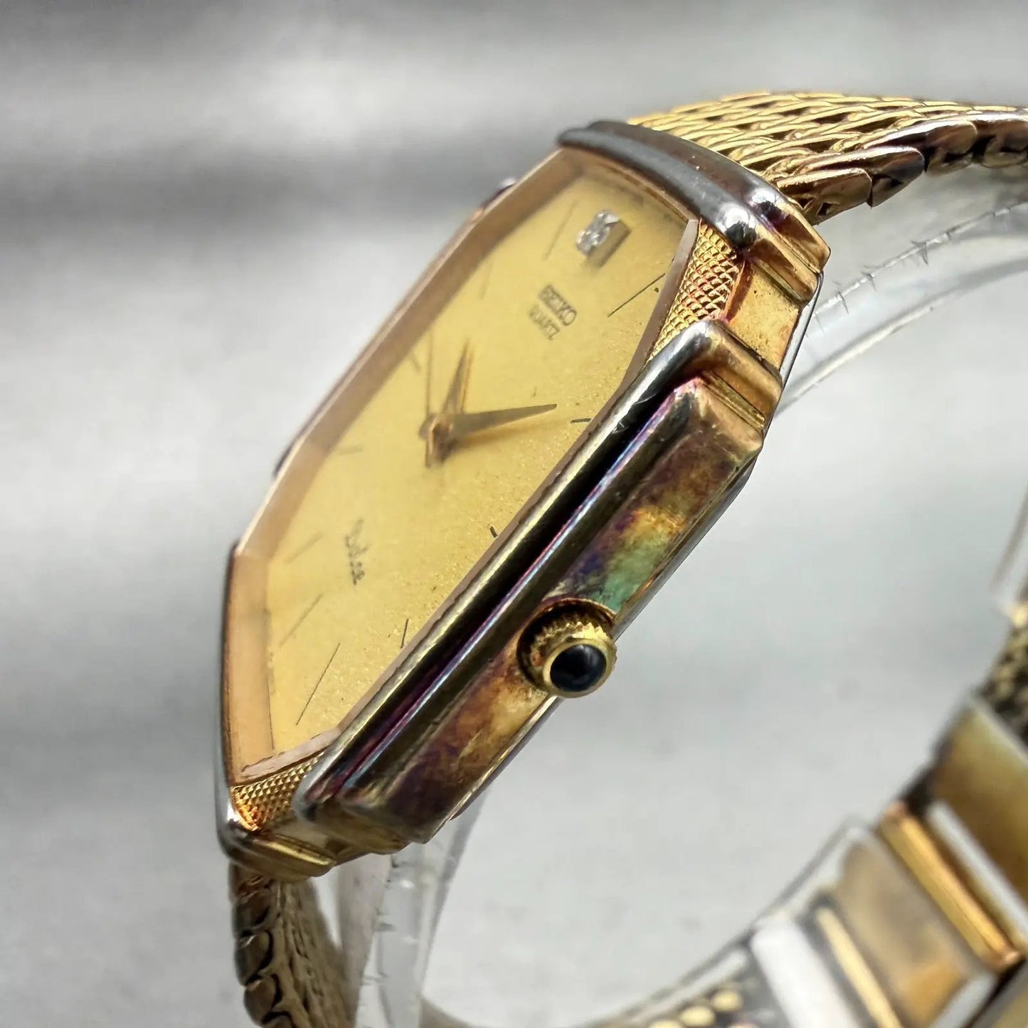 Seiko Dolce Watch Men 29mm Gold Dial Gold Tone Octagon 7731-5000 New Battery2