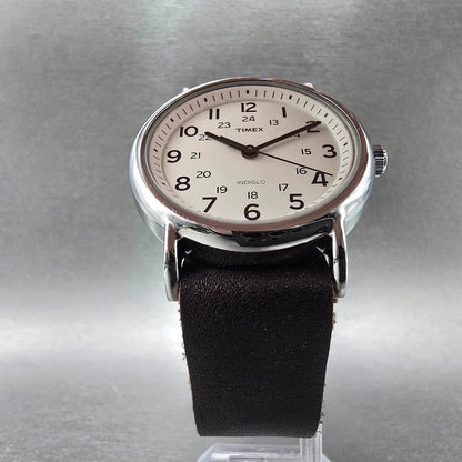 Timex Weekender Watch Men 38mm White Dial Silver Round New Battery T2N8935