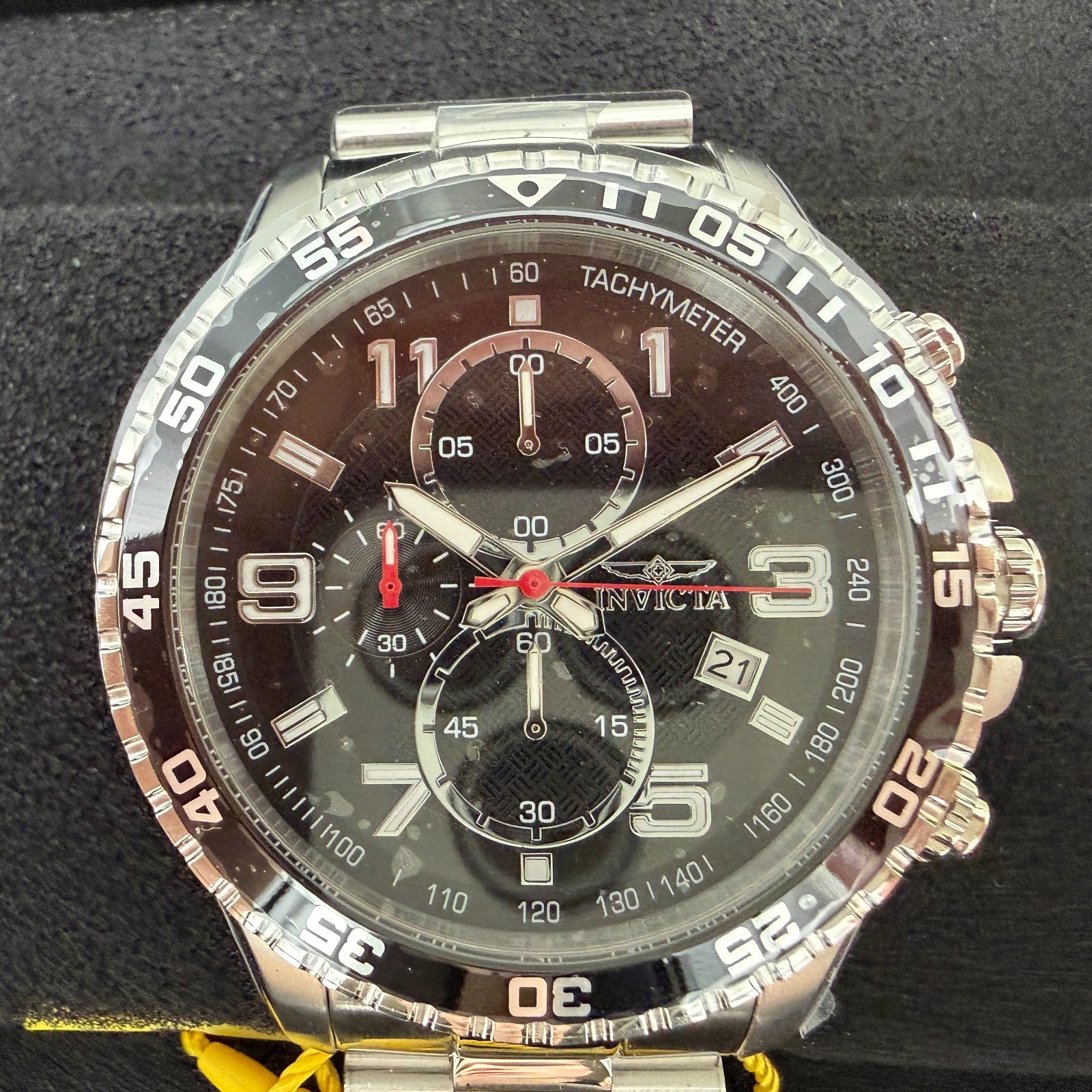 Invicta Specialty Chronograph Watch Men 45mm Black Dial Silver Tone Date 148751
