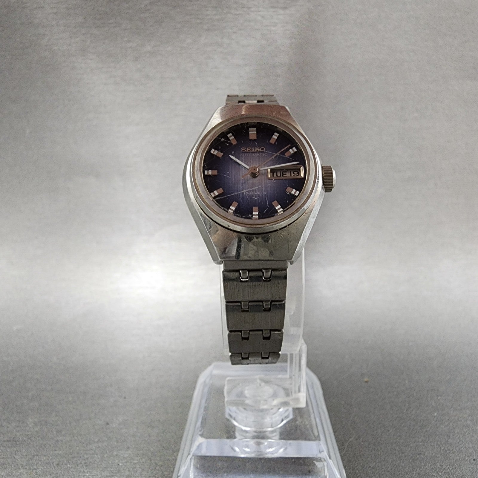 Seiko Automatic Watch Women 24mm Blue Dial Silver Tone Daydate 22060040 Runs5