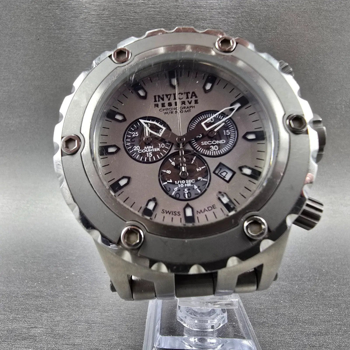 Invicta Sub Aqua Reserve Chronograph Watch Men 52mm Gray Dial Silver New Battery5