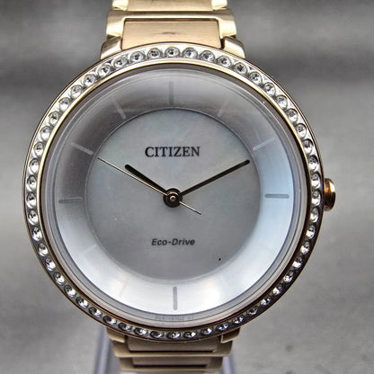 Citizen Eco-Drive Watch Women 30mm MOP Dial Gold Tone Gemmed E031-R007645 Works1