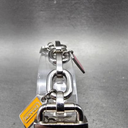Coach Tank Watch Women 17mm Silver Dial Silver Tone Rectangle 0219 New Battery4