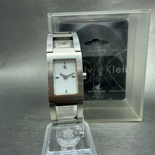Calvin Klein Tank Watch Women 17mm White Dial Steel Rectangle K4111 New Battery0