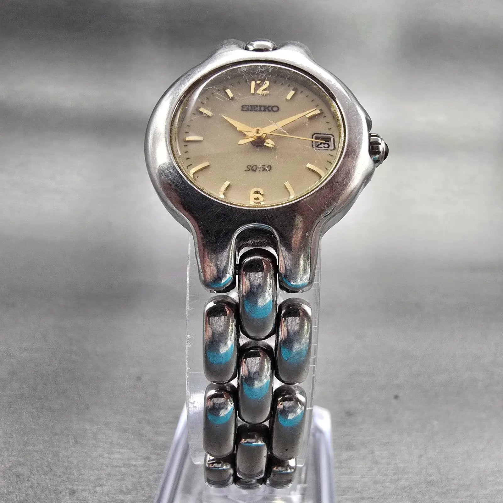 Seiko SQ Watch Women 25mm Cream Dial Silver Tone Date Round 7N82-6D20 New Batt5