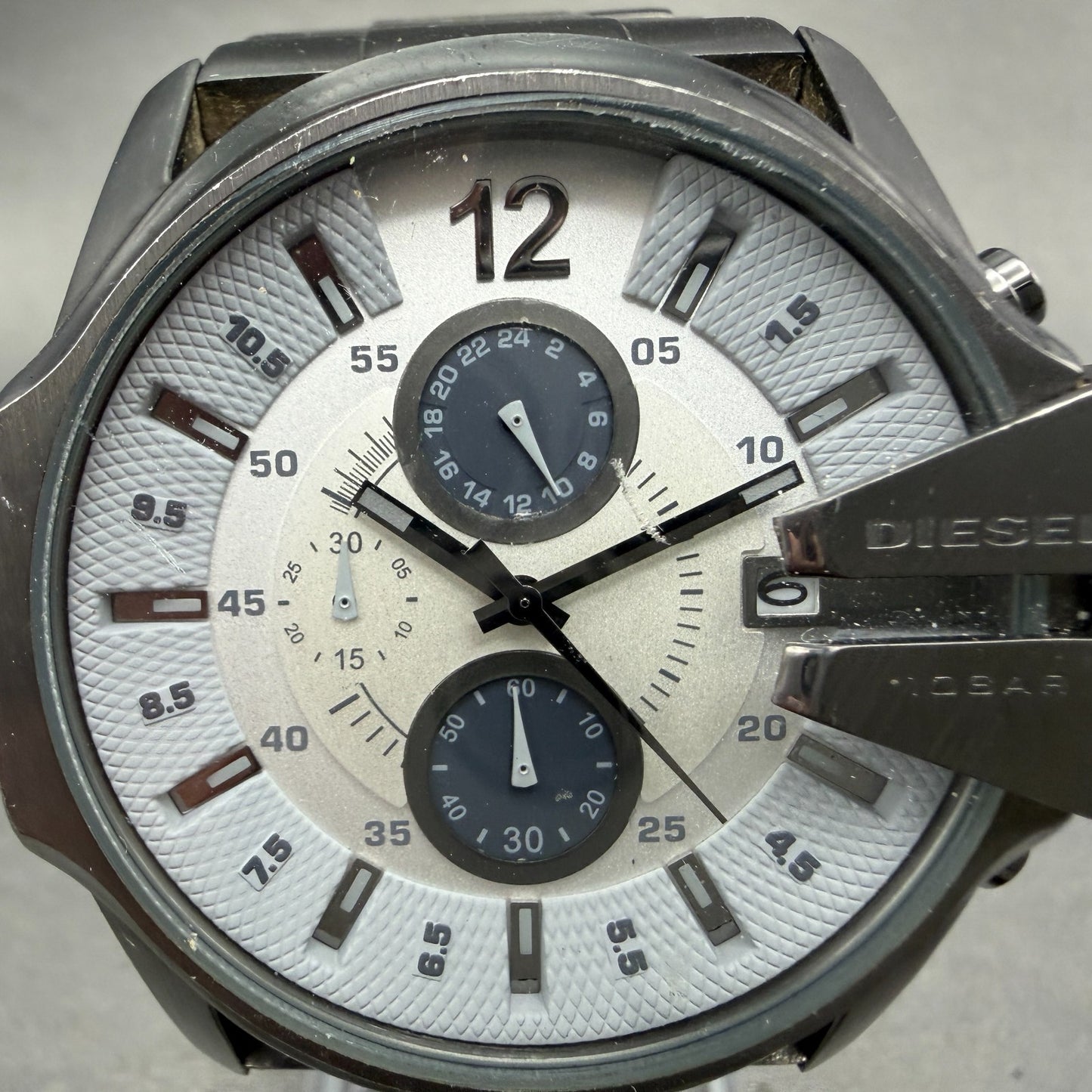 Diesel Chronograph Watch Men 45mm White Dial Black Tone Date Round DZ-4225 Runs1