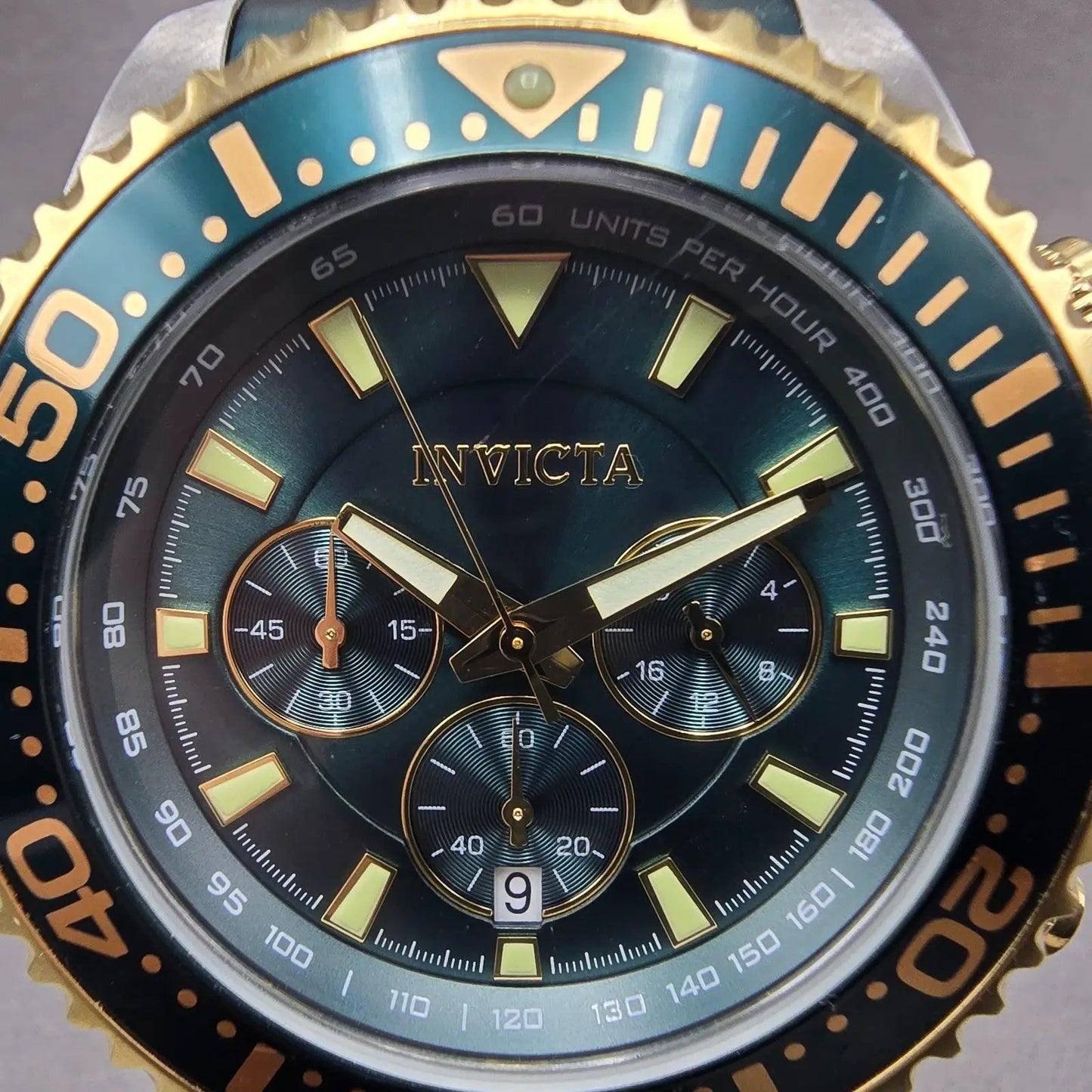 Invicta Pro Diver Chronograph Watch Men 47mm Green Dial Silver Tone New Battery1