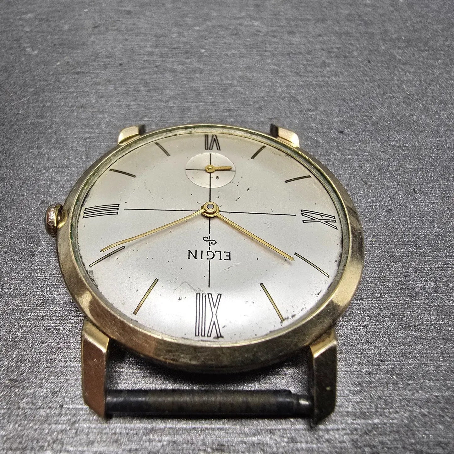 Elgin Watch Men 32mm Silver Dial 10K Gold Plated Manual Wind Cal 712 READ!! RUNS4