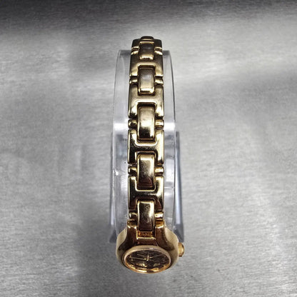Seiko Watch Women 16mm Black Dial Gold Tone Oval 1N01-0CS0 New Battery Vintage D4