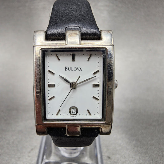 Bulova Tank Watch Women 21mm White Dial Silver Tone Date Rectangle New Batt B123