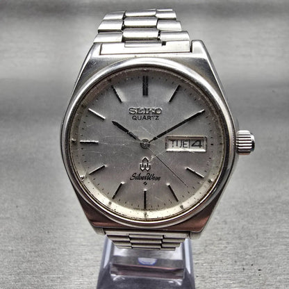 Seiko SilverWave Watch Men 36mm Silver Dial Silver Tone Daydate 8229-8000 NewBat0