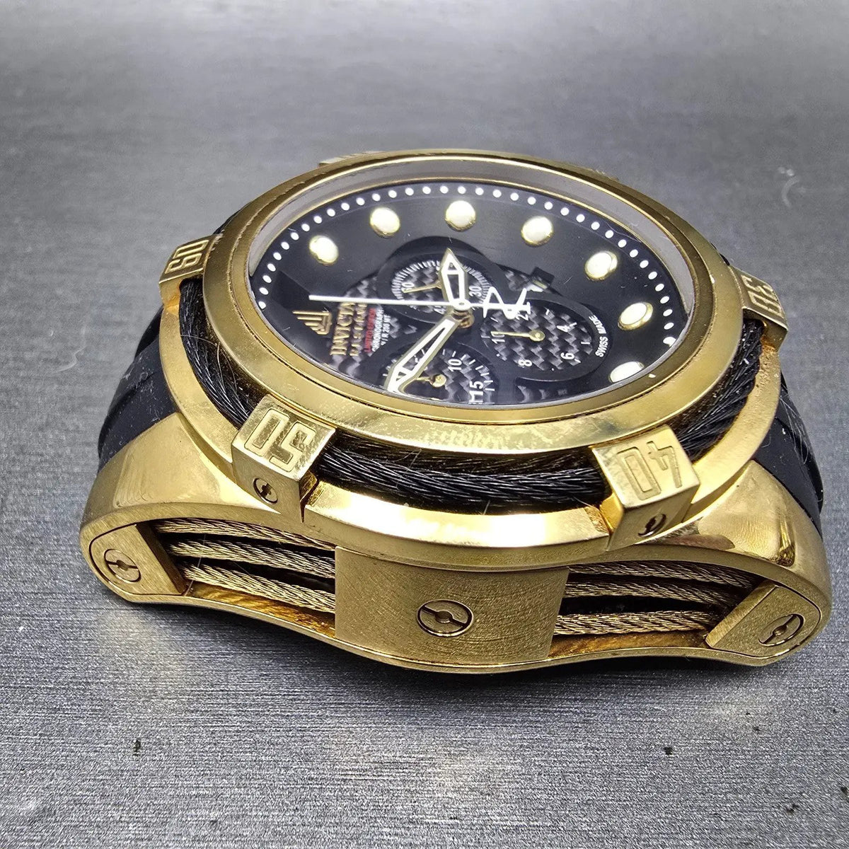 Invicta Jason Taylor Chronograph Watch Men 53mm Black Dial Gold Date 12955 READ5