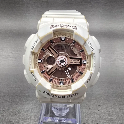 Casio Baby-G BA-110 Watch Women 42mm Rose Gold Dial White Chrono Alarm New Batt0