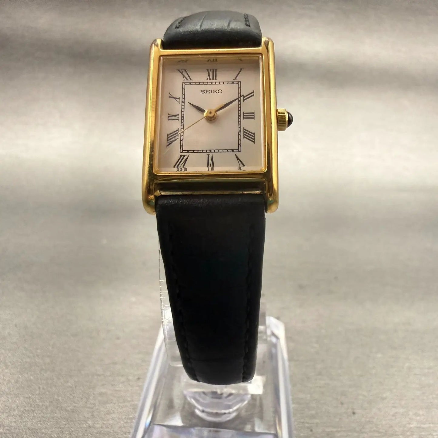 Seiko Watch Women 18mm White Dial Gold Tone Rectangle 1N01-5G40 New Battery VTG5