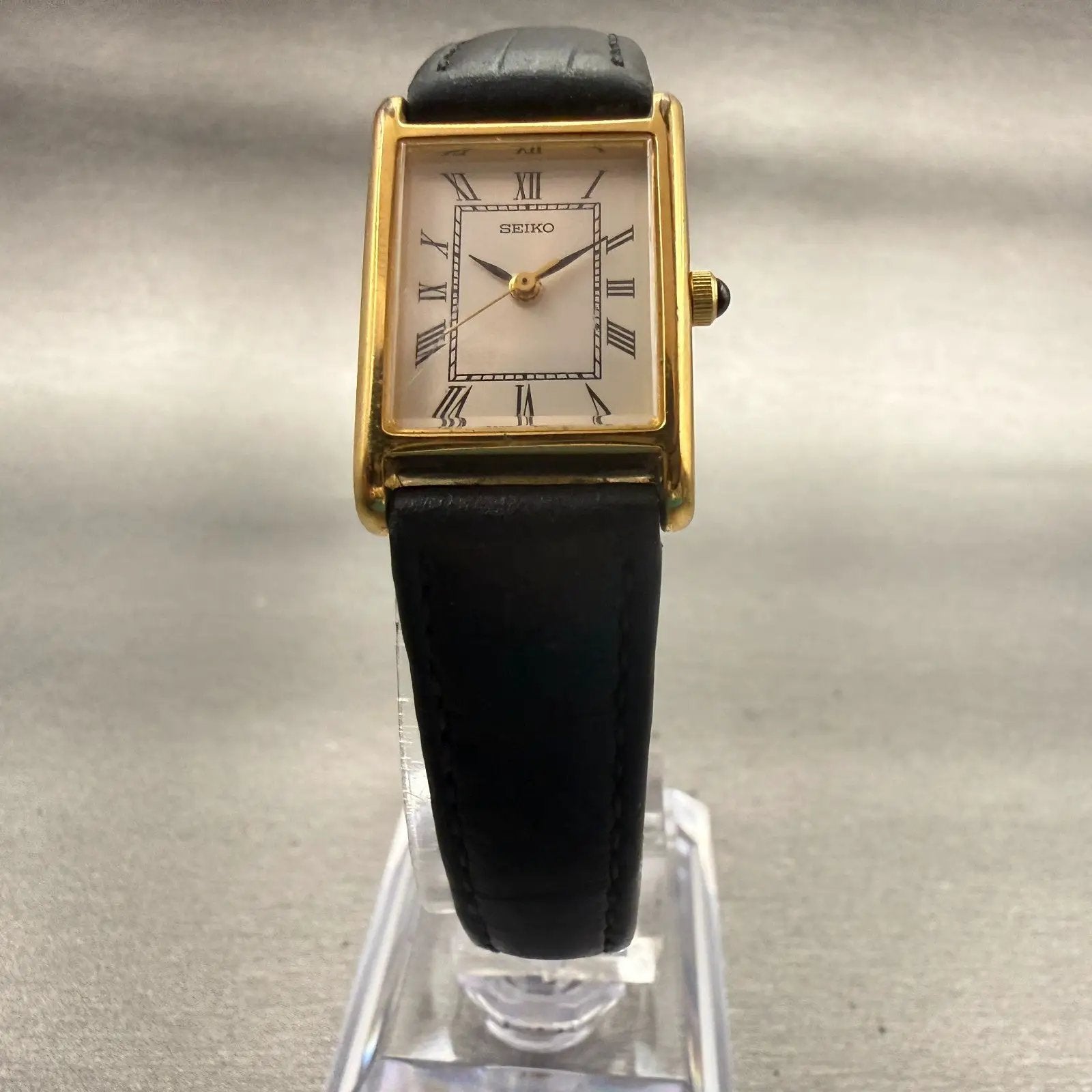 Seiko Watch Women 18mm White Dial Gold Tone Rectangle 1N01-5G40 New Battery VTG5