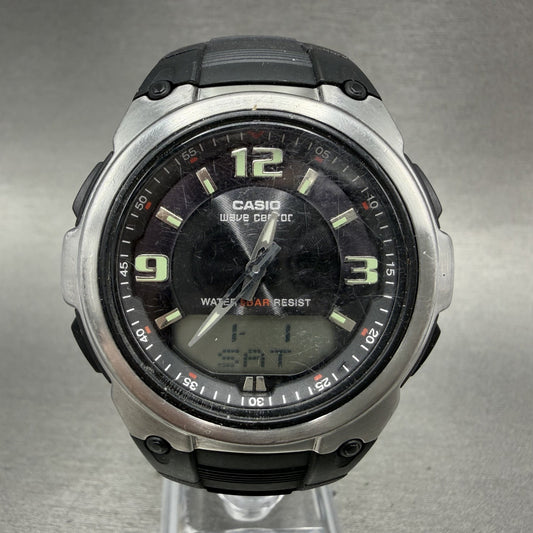 Casio Waveceptor Watch Men 44mm Analog Digital Black Tone Alarm Chrono New Batt0