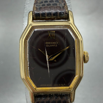 Seiko Watch Women 16mm Brown Dial Gold Tone Octagon 2c20-5760 New Battery VTG1
