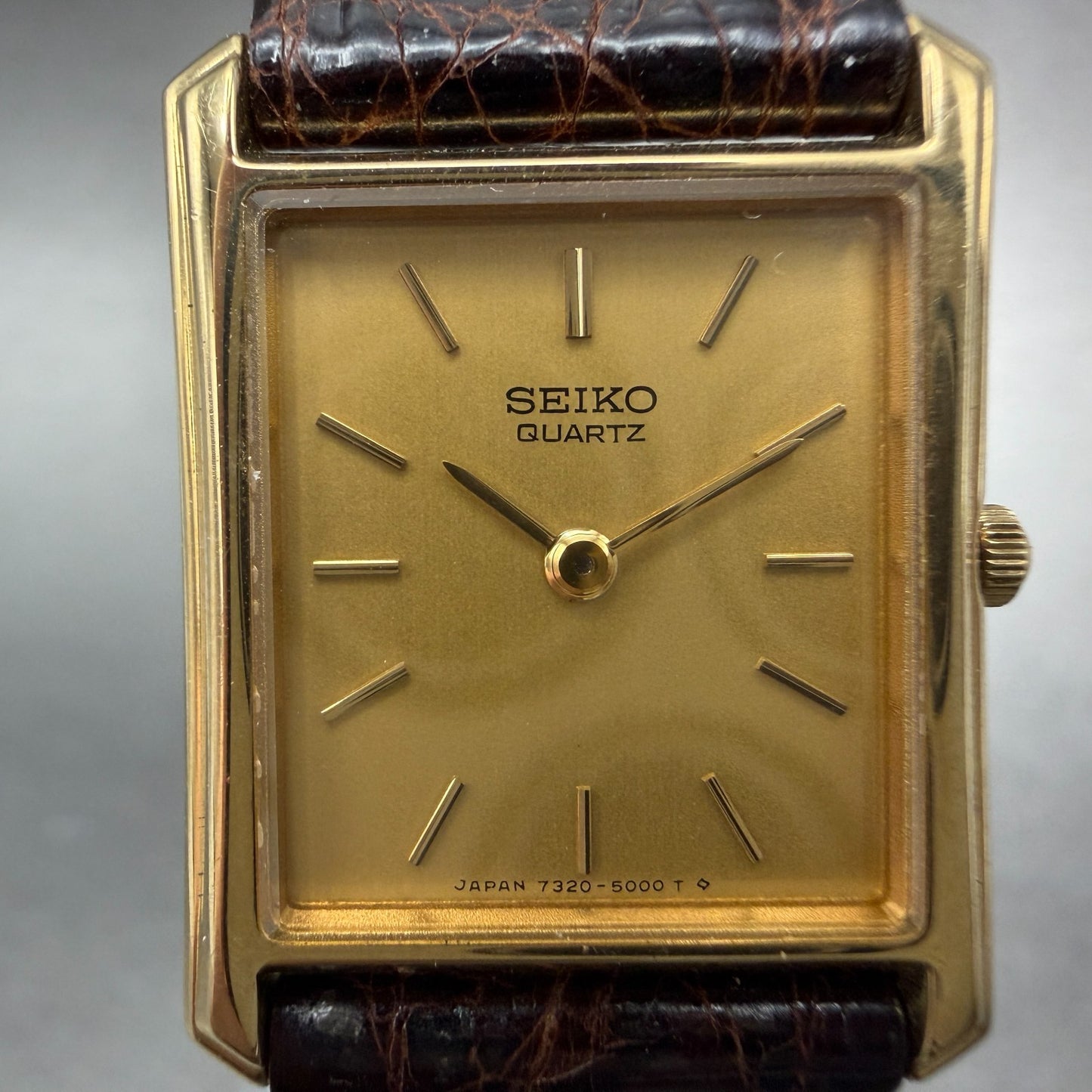 Seiko Tank Watch Women 19mm Champagne Dial Gold Tone 7320-5000 New Battery1