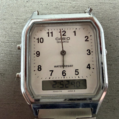 Casio AQ-230 Watch Men 30mm White Dial Silver Tone Alarm Chrono READ!!!!!!!!!!!!1